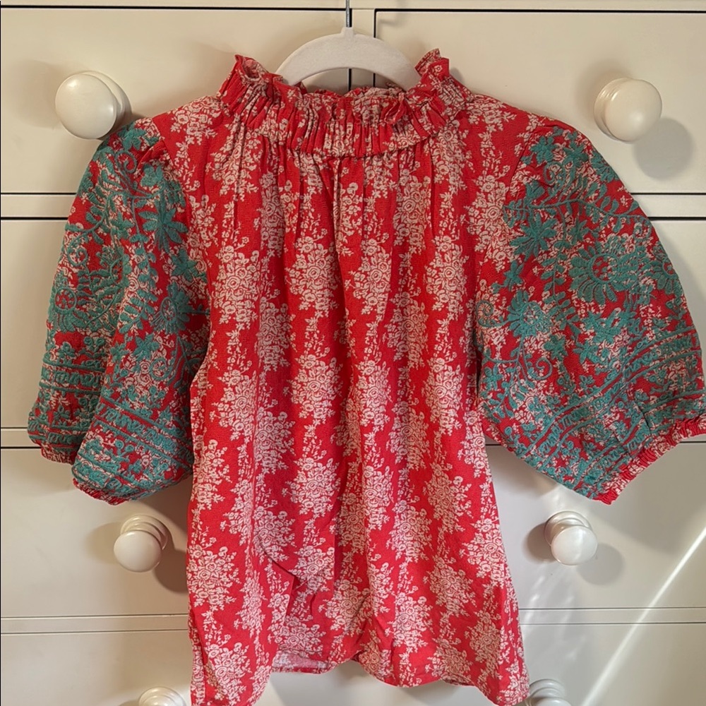 THML Orange and Green Floral Blouse